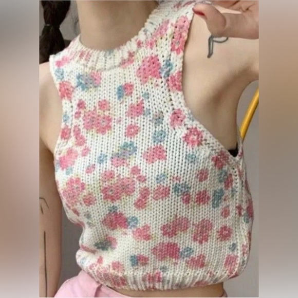 Zara Crochet Cropped Tank Top with Floral Print S - Picture 3 of 14